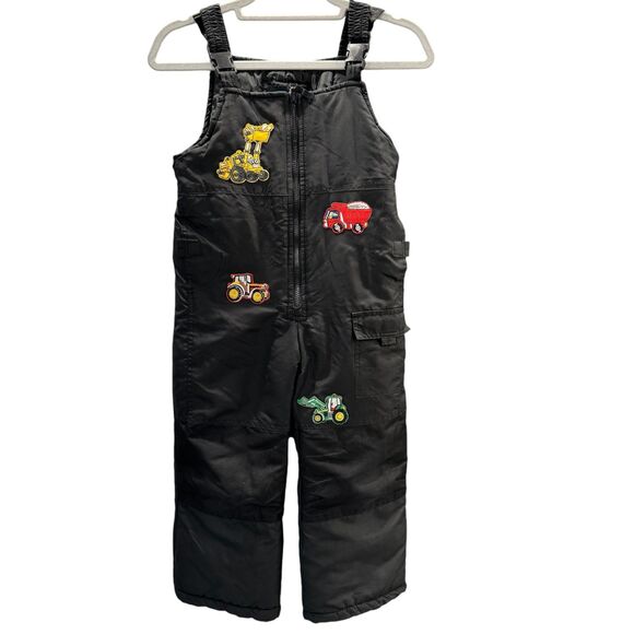 London Fog Black Kids Snow Pants Overalls with Cute Patches Pockets Adjustable - Picture 2 of 9